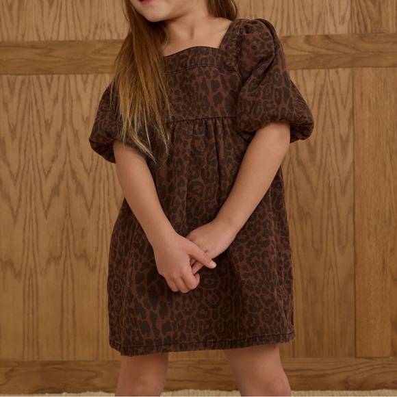 Rylee + Cru Girl Gretta Babydoll Leopard Denim Dress‎ 100% Cotton Size 4-5 Years
